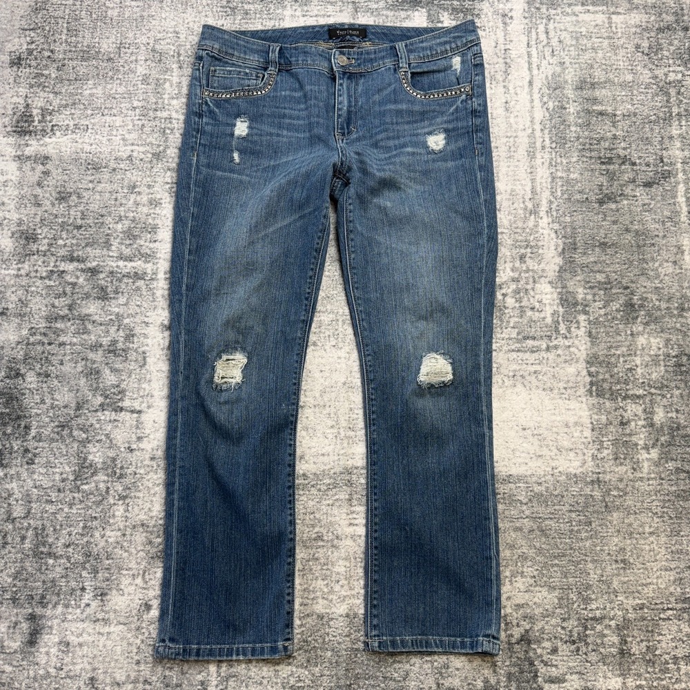 White House Black Market Jeans Womens 6 Blac Slim Crop Distressed Studs Bling